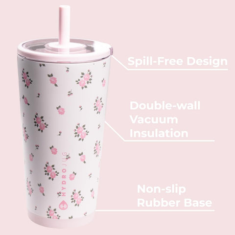 HydroJug Wildrose slim base fits most car cup holders for travel.