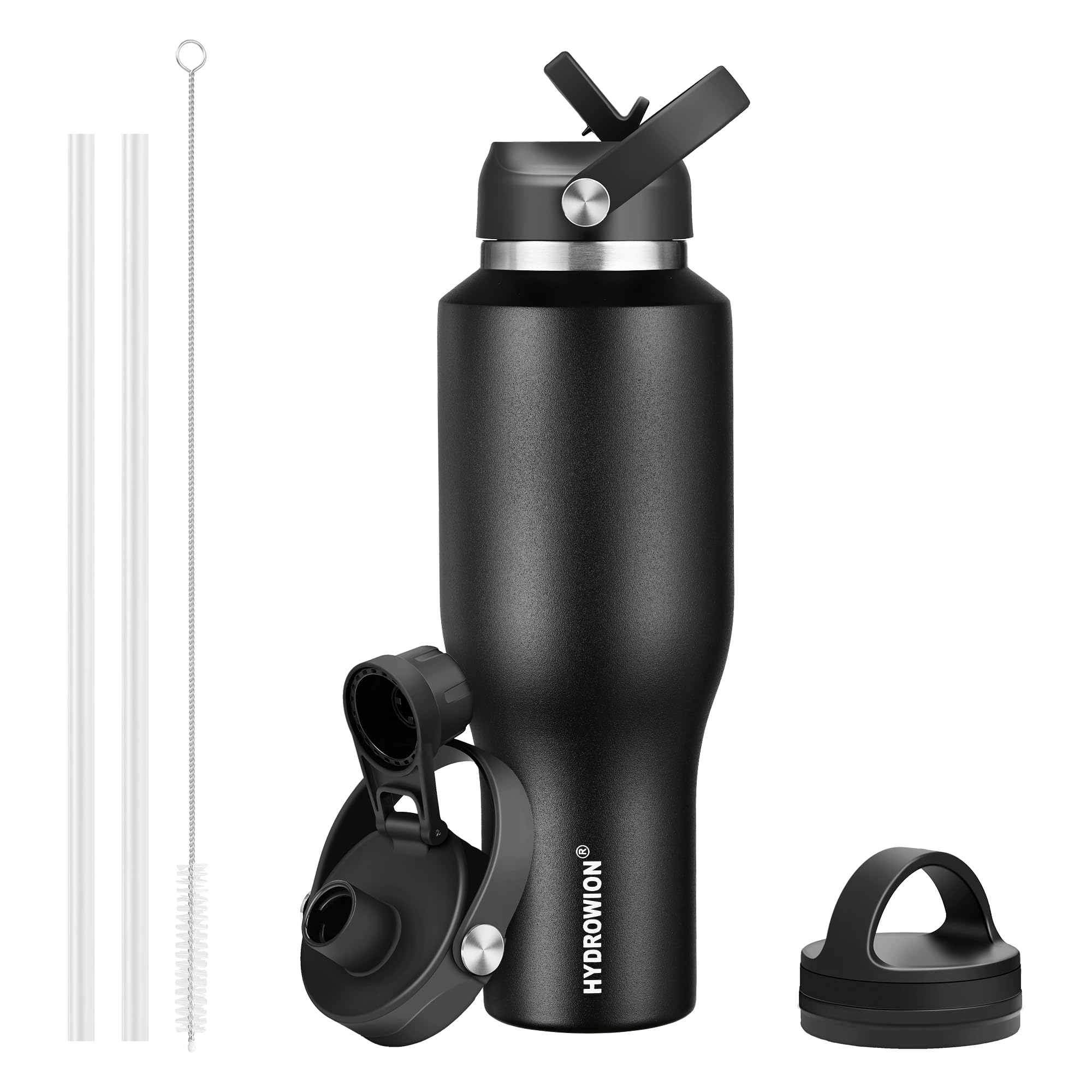 HYDROWION 40oz bottle front view showing slim design for cup holder fit