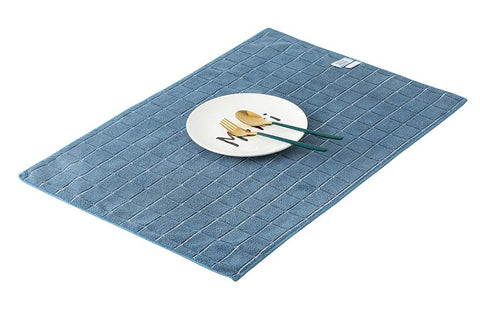 HYER KITCHEN eight-pack blue lattice towels neatly folded for storage.
