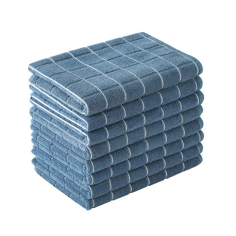 HYER KITCHEN microfiber dish towels with blue lattice, ideal for all-purpose kitchen drying.