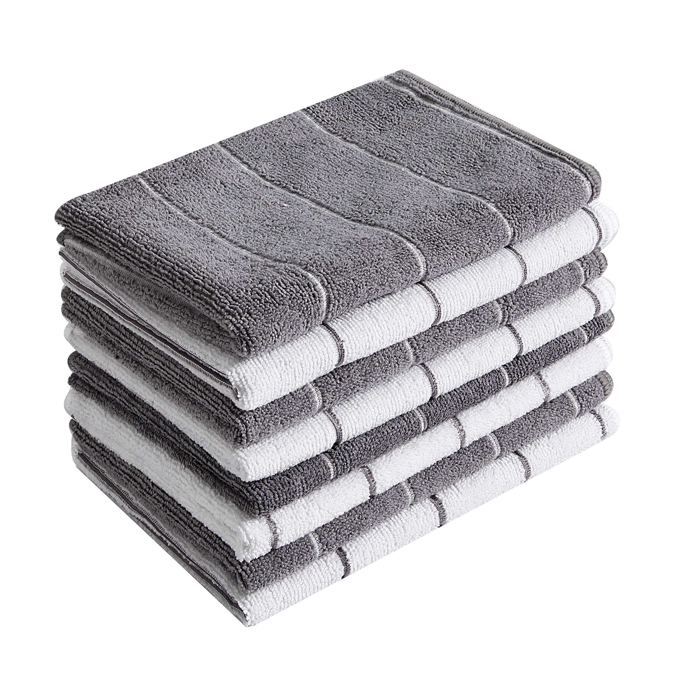 HYER KITCHEN microfiber towels stripe grey and white, 26x18 inches for quick drying dishes.