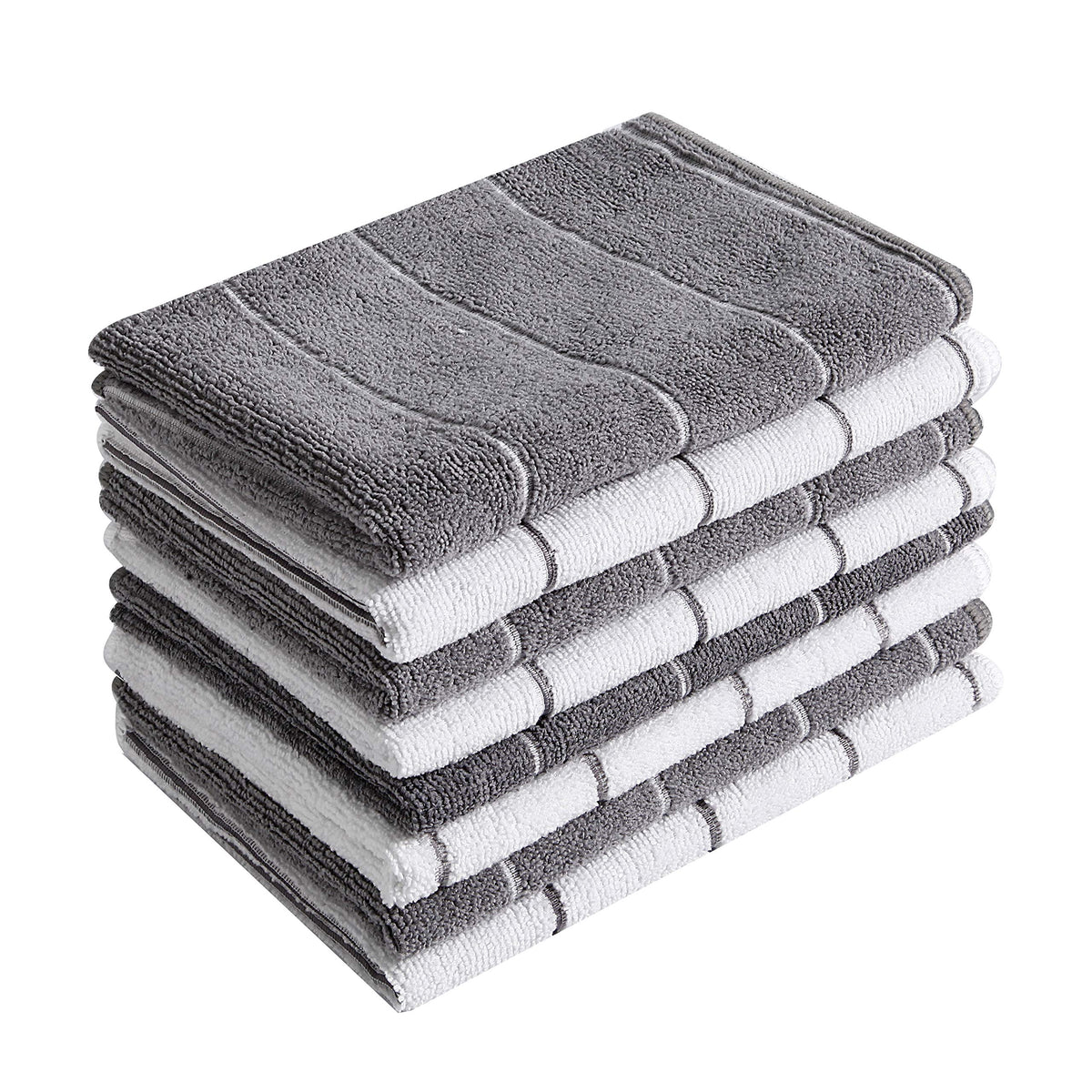 HYER KITCHEN microfiber towels stripe grey and white, 26x18 inches for quick drying dishes.