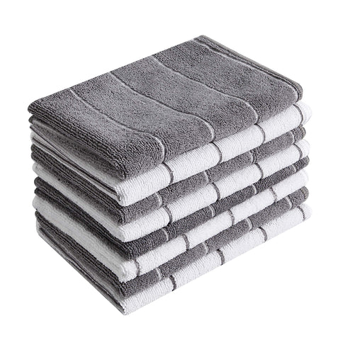 HYER KITCHEN microfiber towels stripe grey and white, 26x18 inches for quick drying dishes.