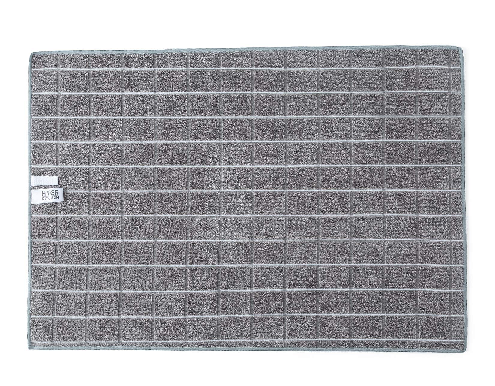 HYER KITCHEN microfiber towels lattice gray stay lint-free while drying glassware.