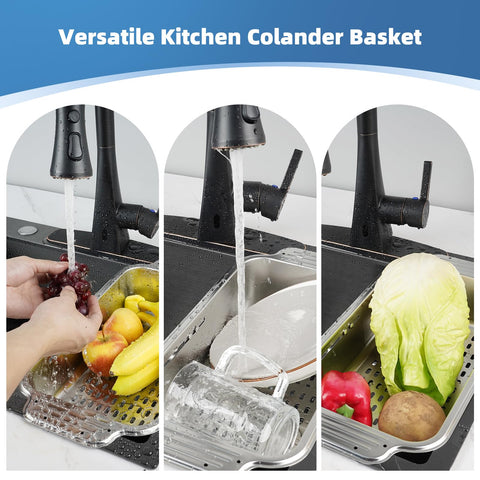 Hygie Rinse 6-quart capacity colander for rinsing fruits, vegetables, and dishes.