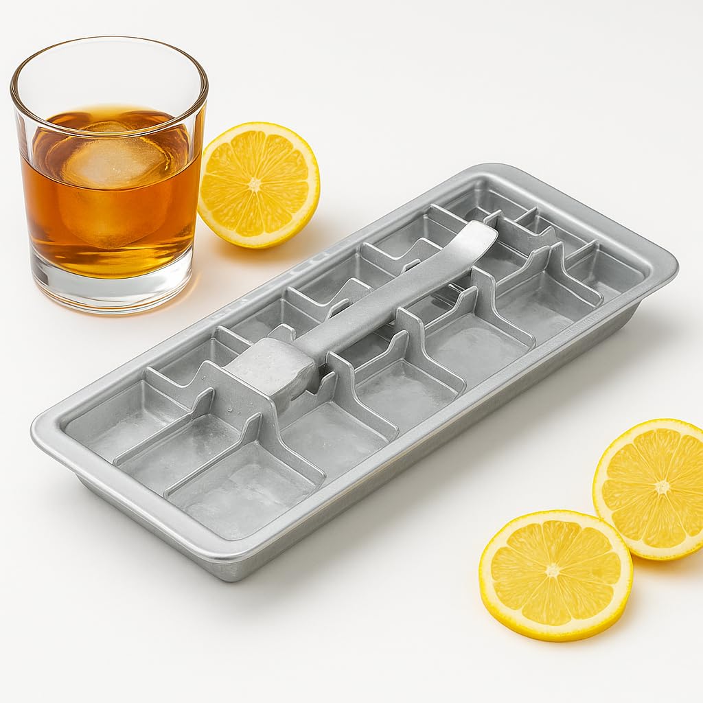 HYICE stainless steel ice cube tray with 18 cavities for uniform cubes.