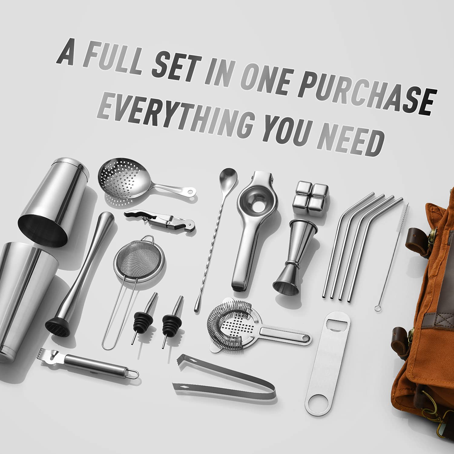 Hyoank 25-piece bar set in stylish case for versatile home mixing.