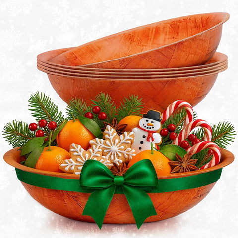 HYQO 6-pack wooden salad bowls, 7-9 inches, ideal for pasta, fruit, and snacks.