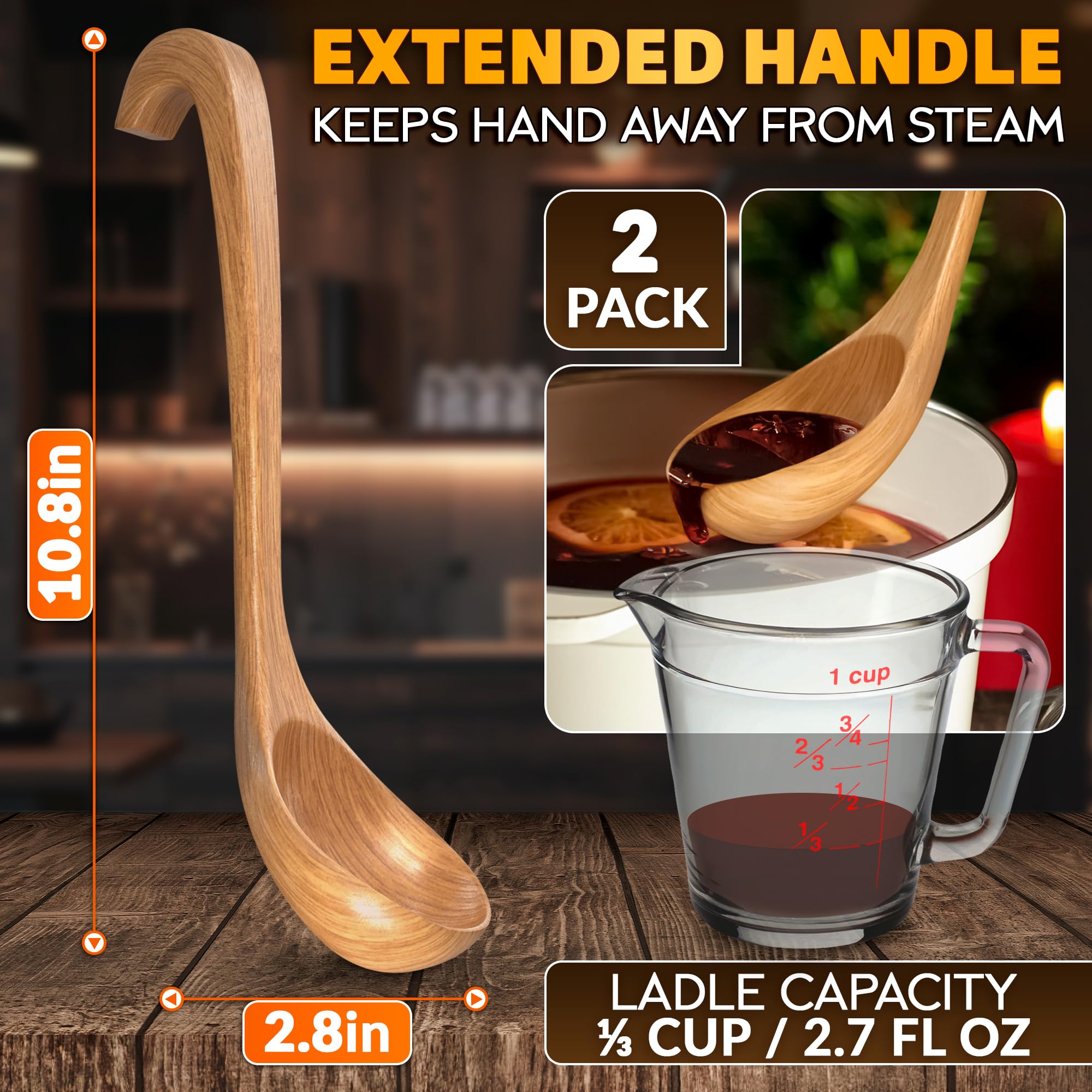 HYQO wooden ladle sauce 108x28 inch for precise portions