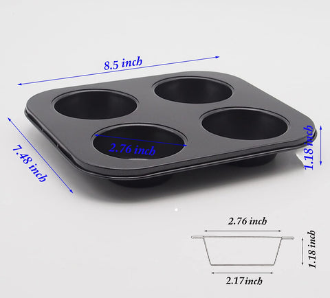 HYTK 4 Cup Muffin Pan side view with sturdy handle for easy grip