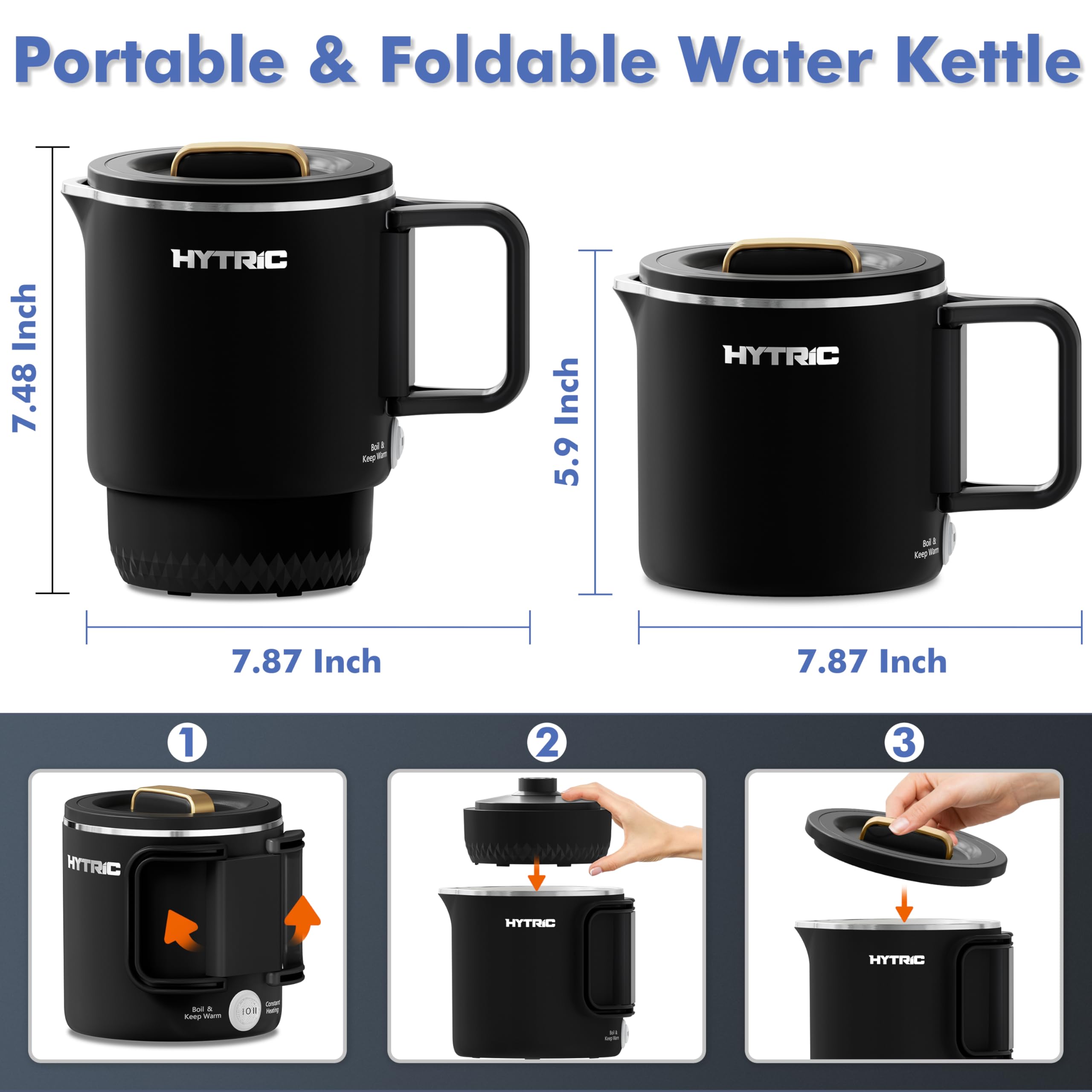 HYTRIC kettle folded compactly fitting into luggage