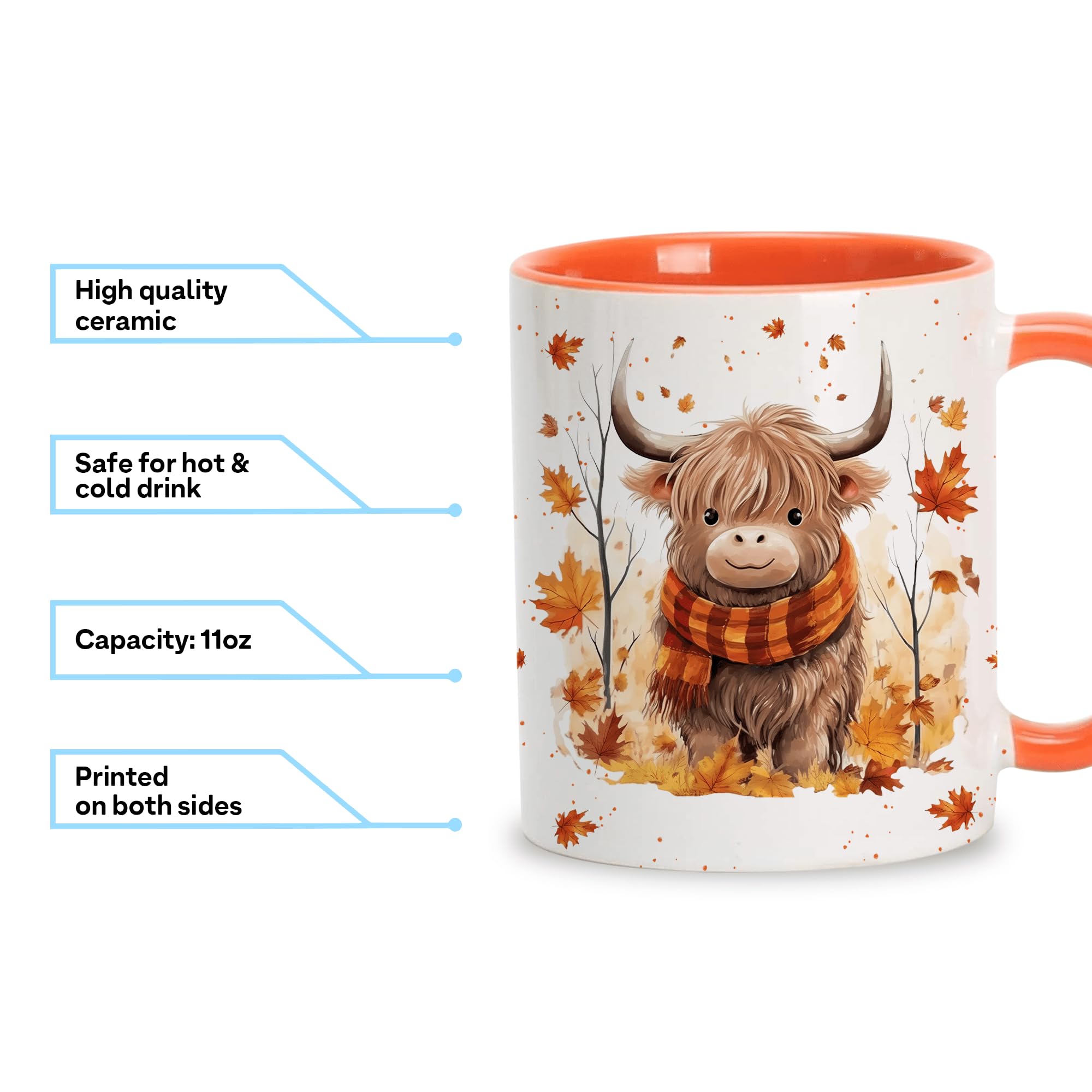 Hyturtle mug closeup shows cozy scarf detail and vibrant fall colors, enhancing seasonal vibes.