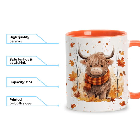 Hyturtle mug closeup shows cozy scarf detail and vibrant fall colors, enhancing seasonal vibes.