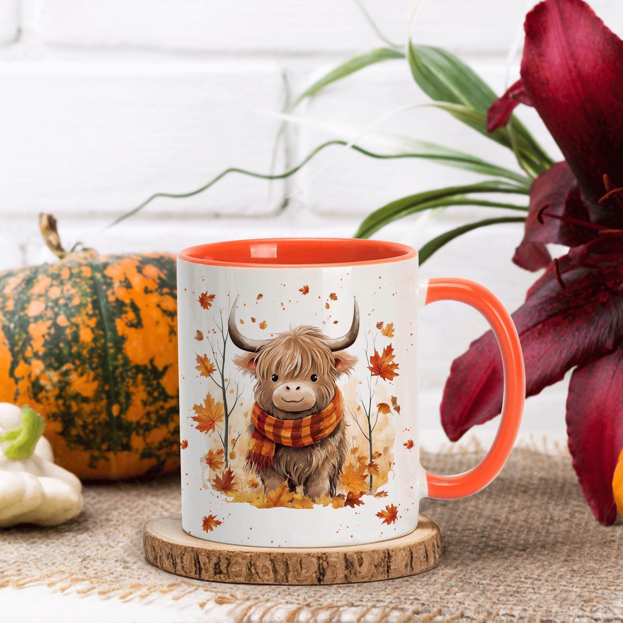 Hyturtle Highland cow mug side view ideal for cozy fall tea rituals.