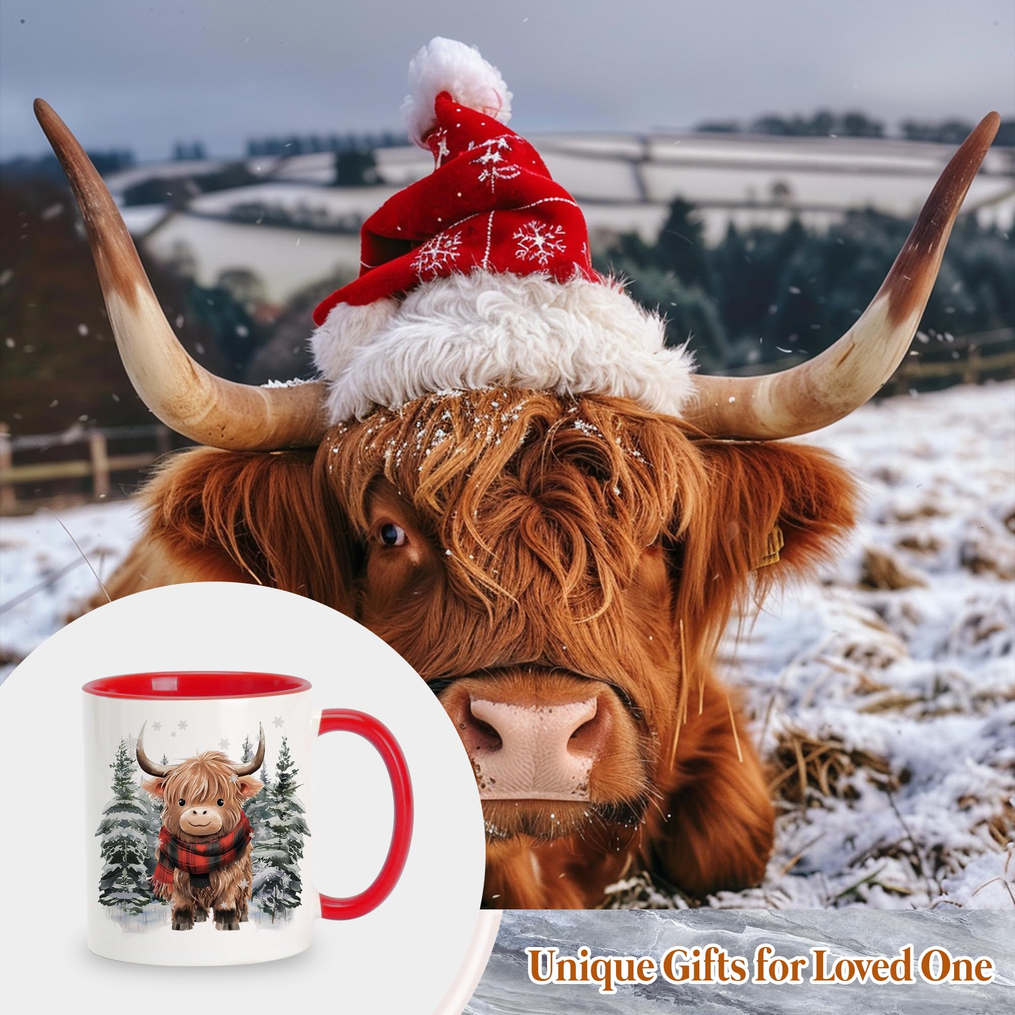 Hyturtle festive Highland cow design, ideal gift for animal lovers during Christmas.