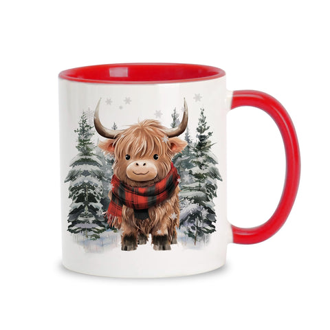 Hyturtle winter Highland cow mug with scarf, perfect for seasonal coffee rituals.