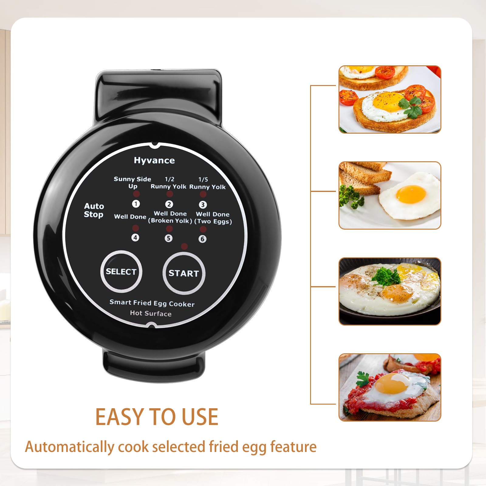Hyvance egg maker control panel enables easy six settings.