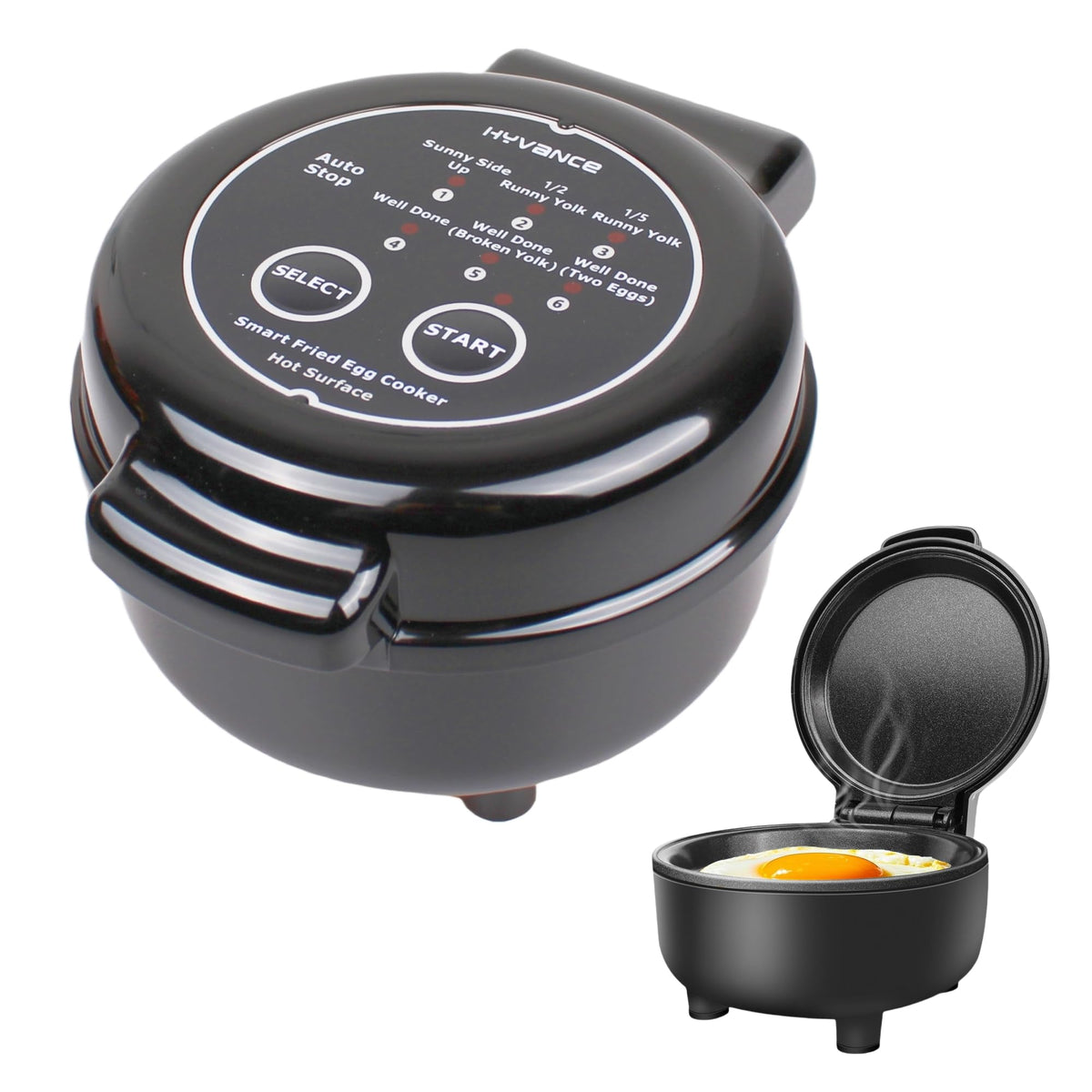 Hyvance fried egg cooker front view for compact, quick breakfasts.