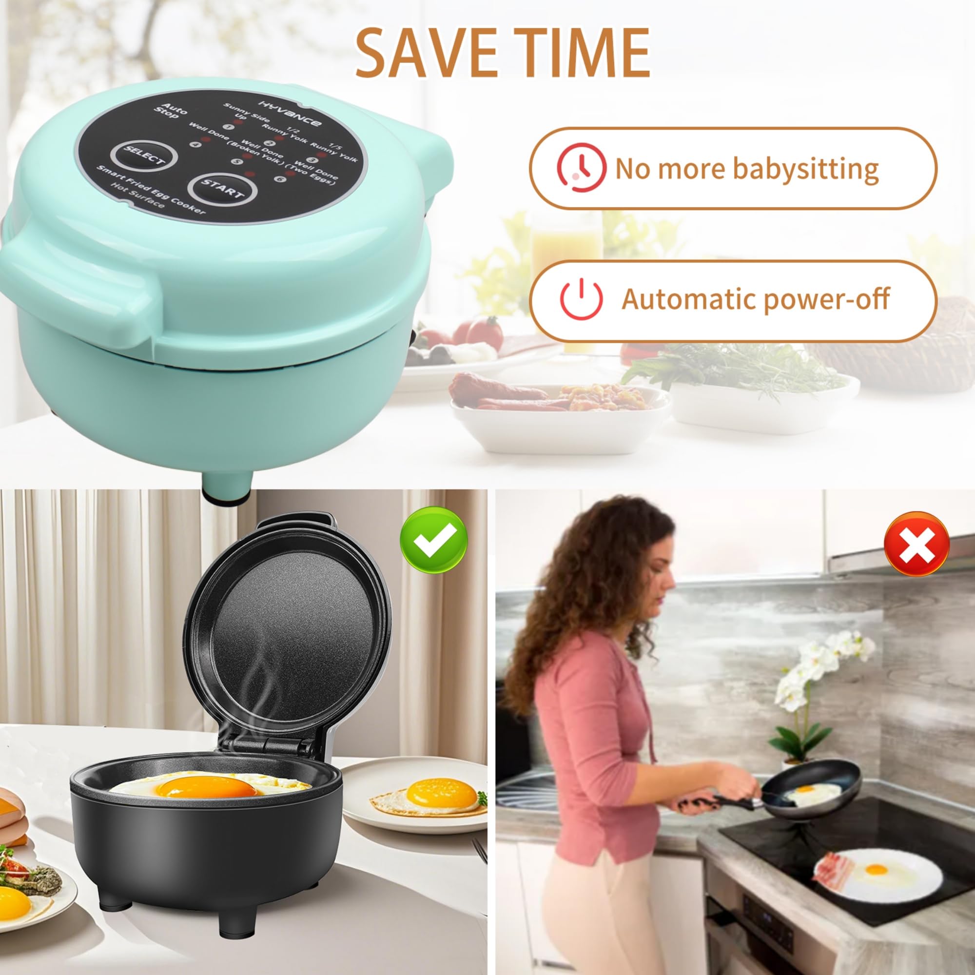 Hyvance Smart Fried Egg Cooker over easy setting delivering consistent yolk.