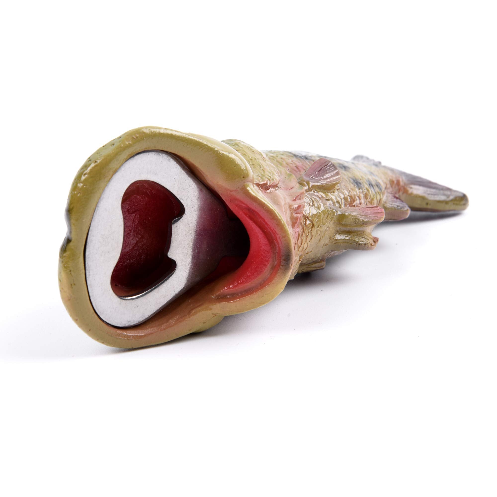 HYYF bass fish bottle opener green, robust hand-held tool for kitchen use.