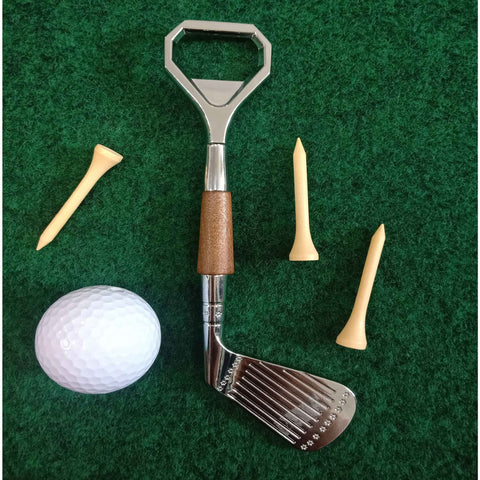 HYYF bottle opener in zinc alloy with wooden grip.