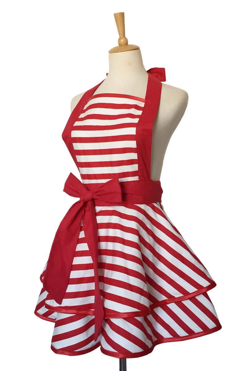 Hyzrz Lovely Handmade Cotton Retro Apron back view; adjustable neck strap for comfortable fit.