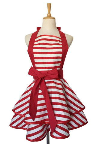 Hyzrz Lovely Handmade Cotton Retro Apron side view; waist ties allow a customizable fit.