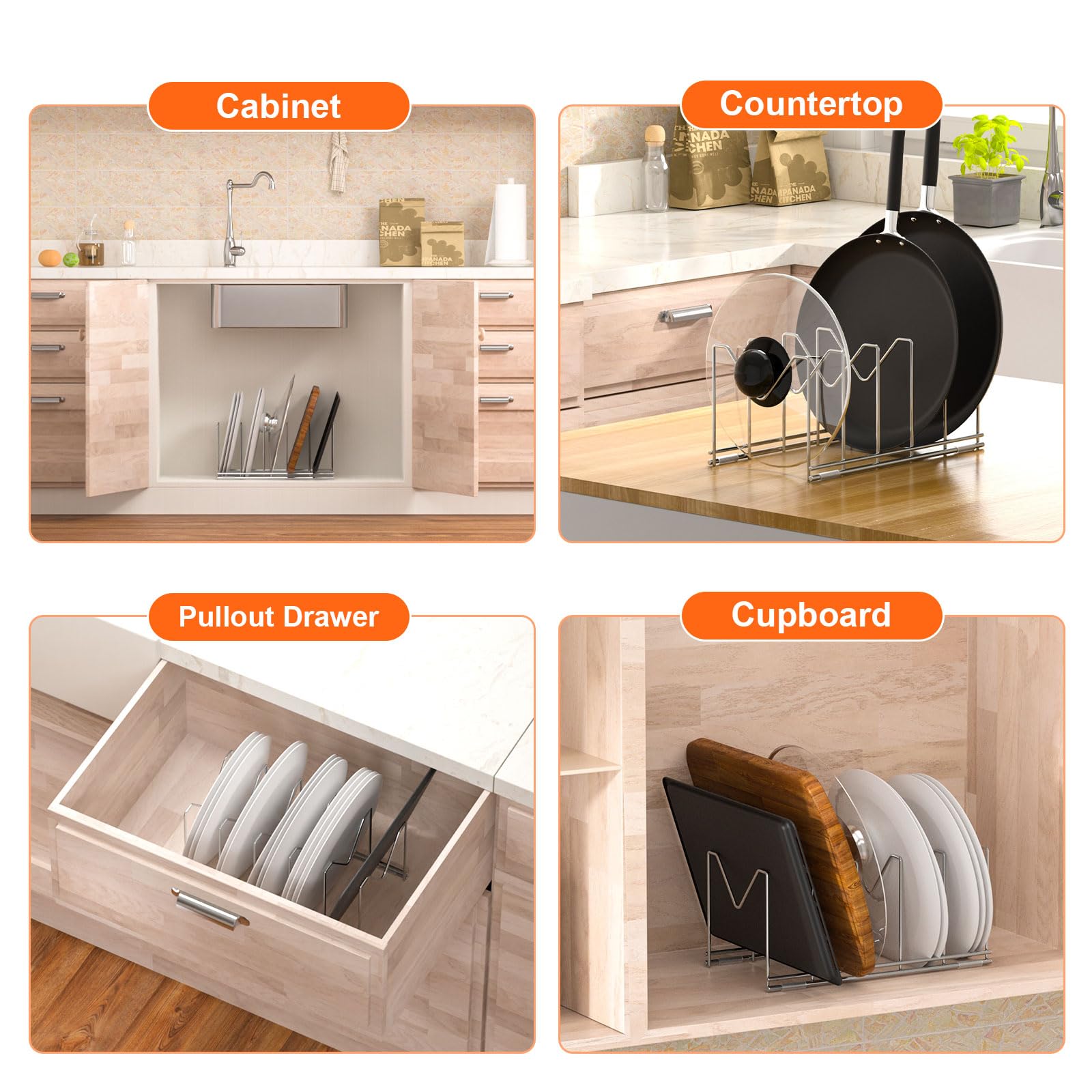 HzTinT dish and plate storage organizer keeps plates tidy and accessible.