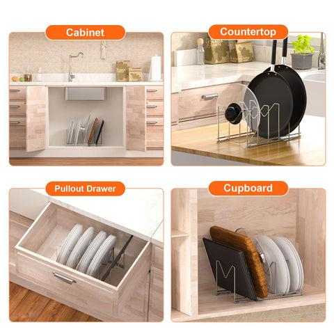 HzTinT dish and plate storage organizer keeps plates tidy and accessible.