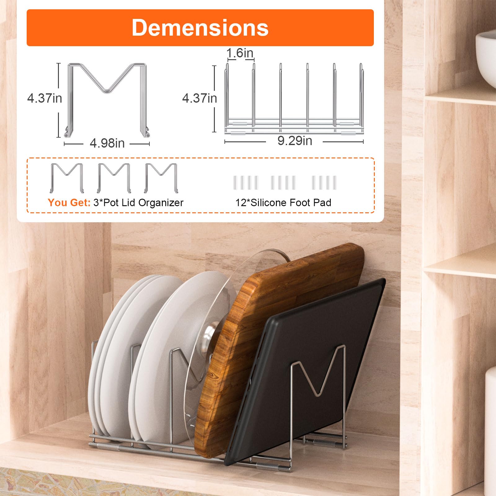 HzTinT kitchen lid organizer for pots, pans, and bakeware.