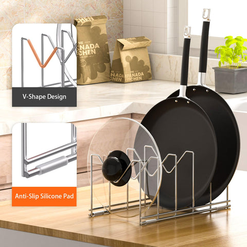 HzTinT lid rack anti-slip pad prevents sliding for secure countertop use.
