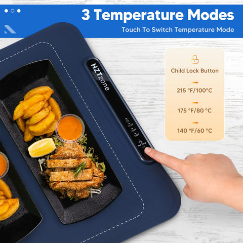 HZTzone warming mat demonstrates three modes for keeping food hot or gently melted
