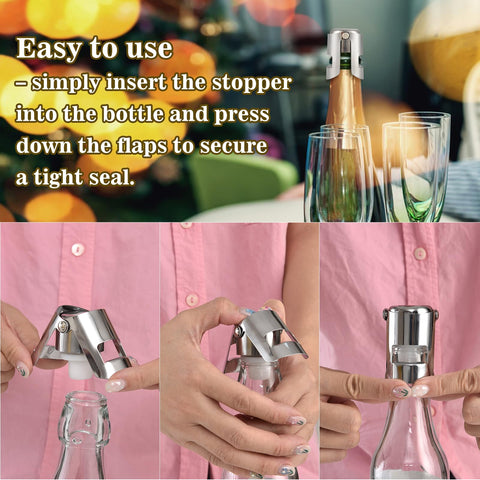 I-MART champagne stopper on bottle top sealing a sparkling pour