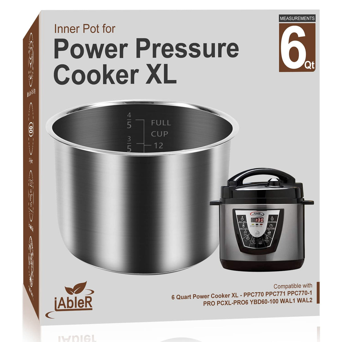 iAbler 6Qt Power Cooker XL inner pot side view showcases durable stainless steel for daily use.