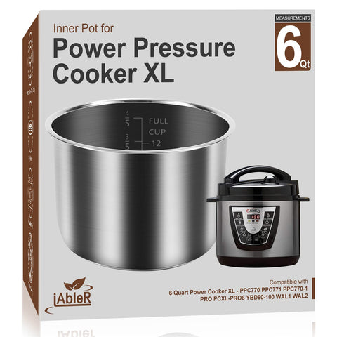 iAbler 6Qt Power Cooker XL inner pot side view showcases durable stainless steel for daily use.