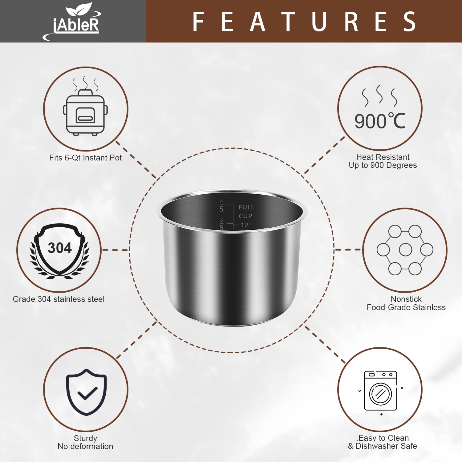 iAbler 6Qt Power Cooker XL inner pot top view highlights even heat potential for consistent cooking.