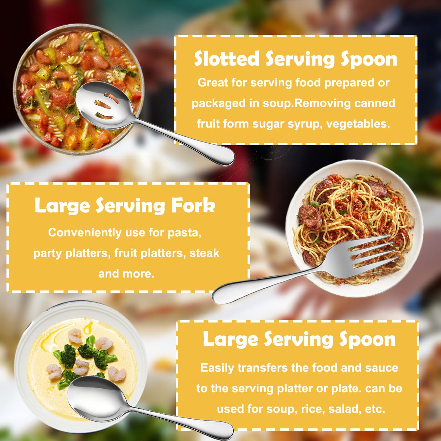 IAXSEE large slotted serving spoon separates liquids from solids with ease.