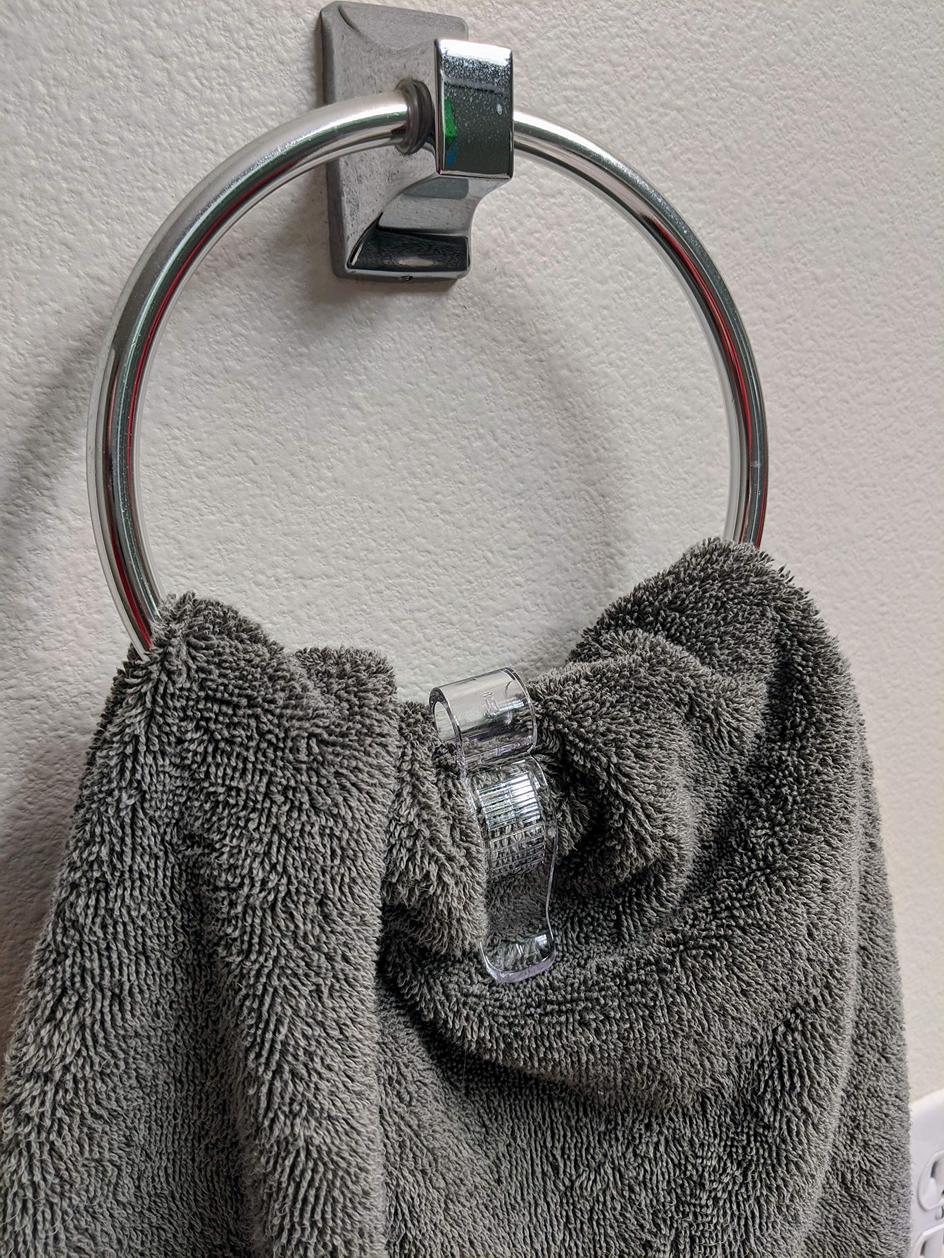 Iba Innovations Towel Clip clear polycarbonate finish adds subtle organization.