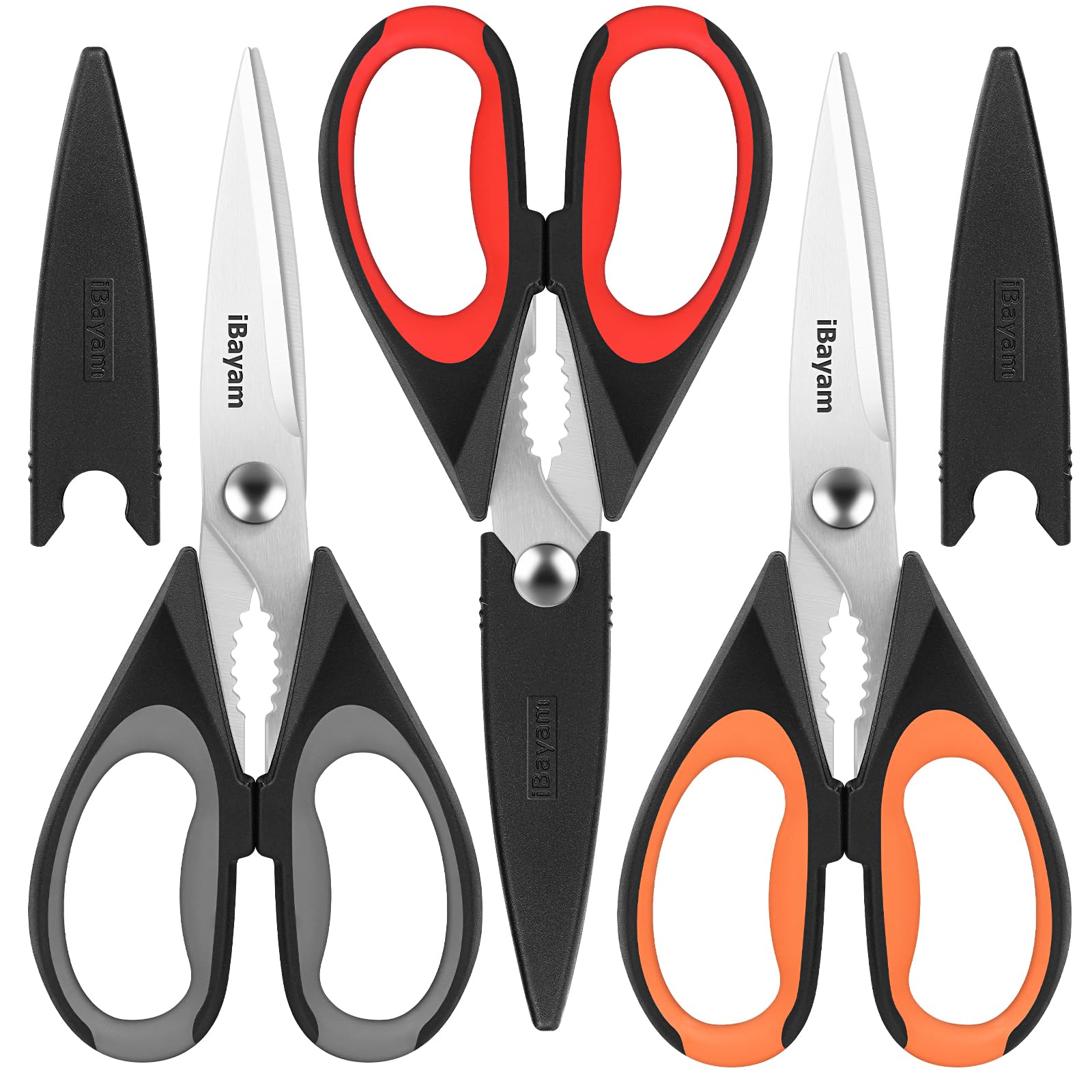 iBayam 3-Pack kitchen scissors blades deliver precise cuts for herbs, meat, and packaging