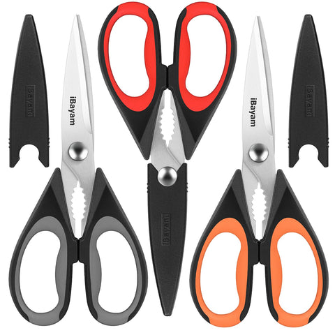 iBayam 3-Pack kitchen scissors blades deliver precise cuts for herbs, meat, and packaging