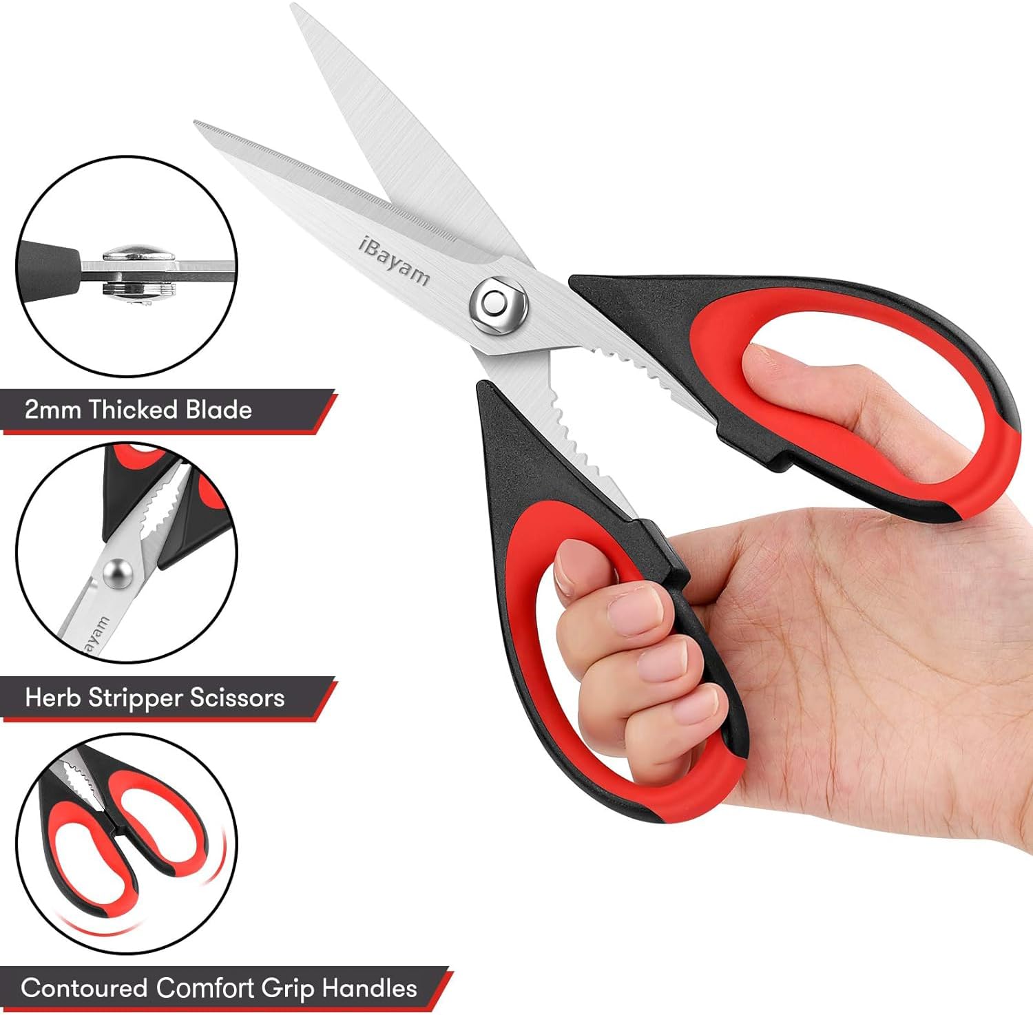 iBayam 3-Pack kitchen scissors dishwasher-safe for quick cleaning after cooking