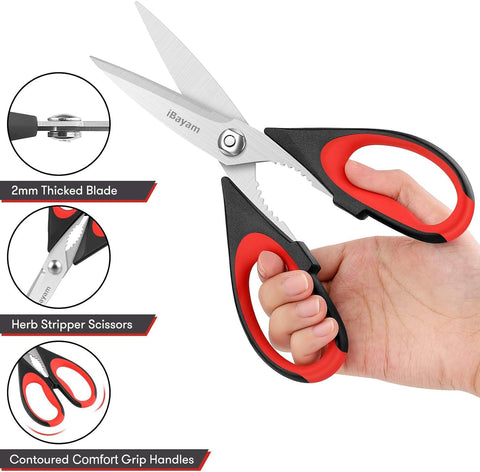 iBayam 3-Pack kitchen scissors dishwasher-safe for quick cleaning after cooking