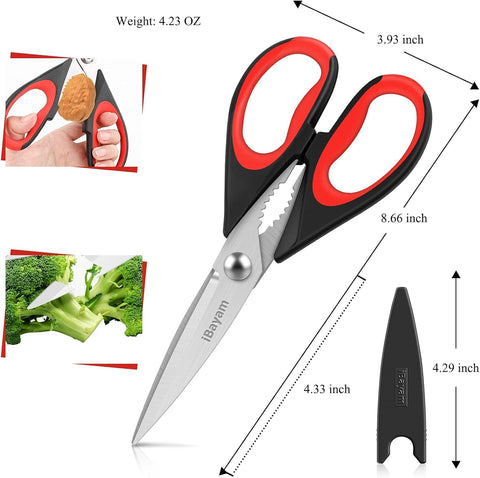 iBayam 3-Pack kitchen scissors ergonomic handle reduces fatigue during extended chopping sessions