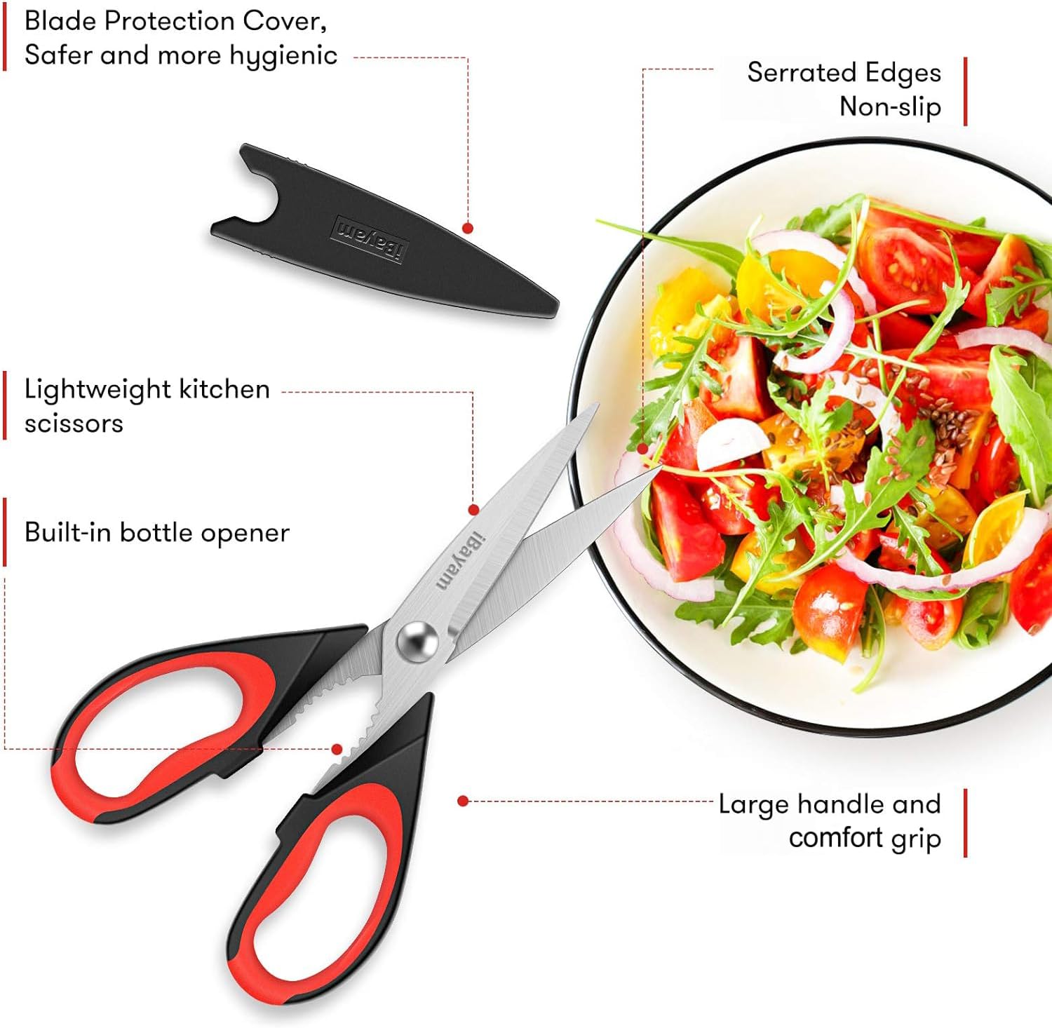 iBayam 3-Pack kitchen scissors protective sheath keeps blades safe and organized when stored