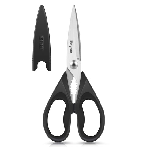 iBayam all purpose kitchen shears blade close-up with sharp micro-serrated edge for precise grip