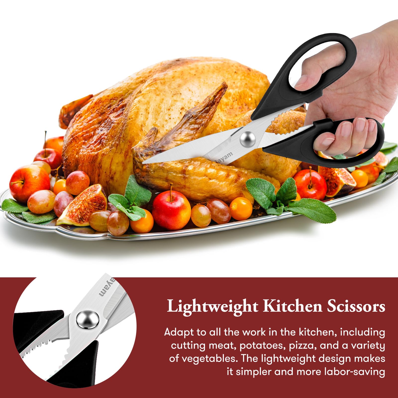 iBayam all purpose kitchen shears cutting meats and vegetables with ease