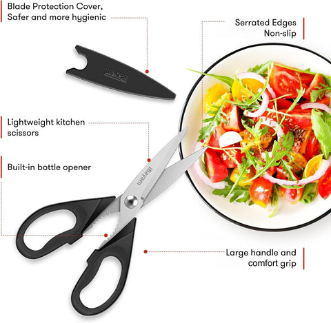 iBayam all purpose kitchen shears protective sheath shown for safe blade storage