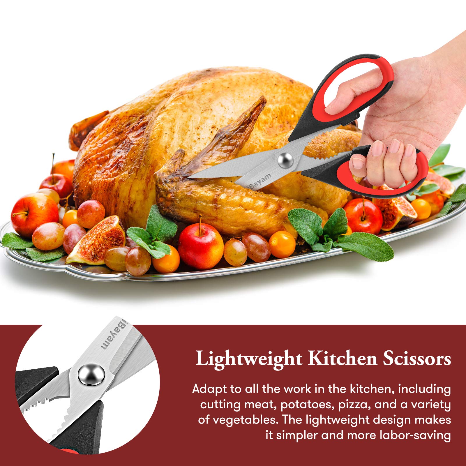 iBayam kitchen scissors in use with vegetables and herbs