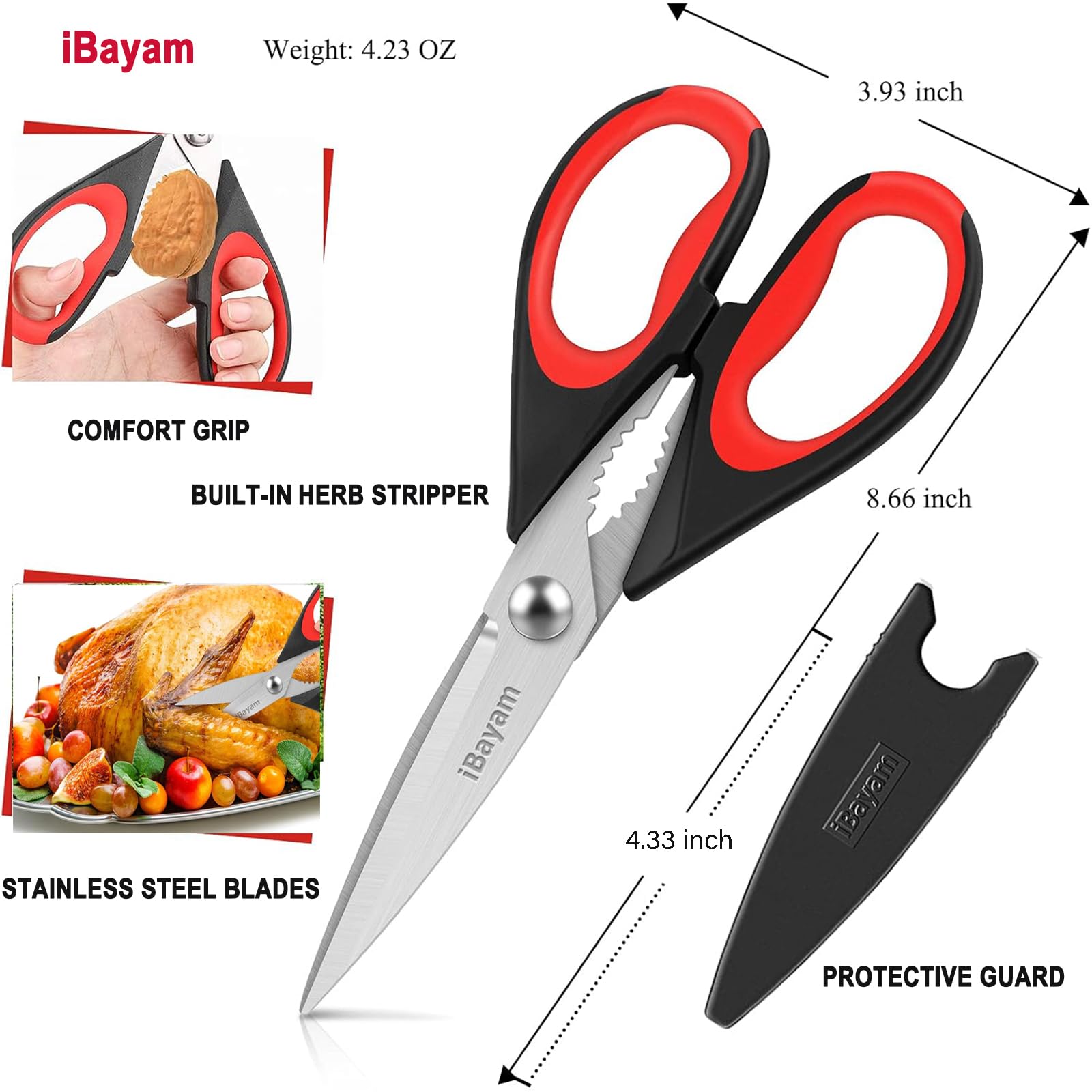 iBayam meat poultry scissors with sharp blades for clean meat trimming