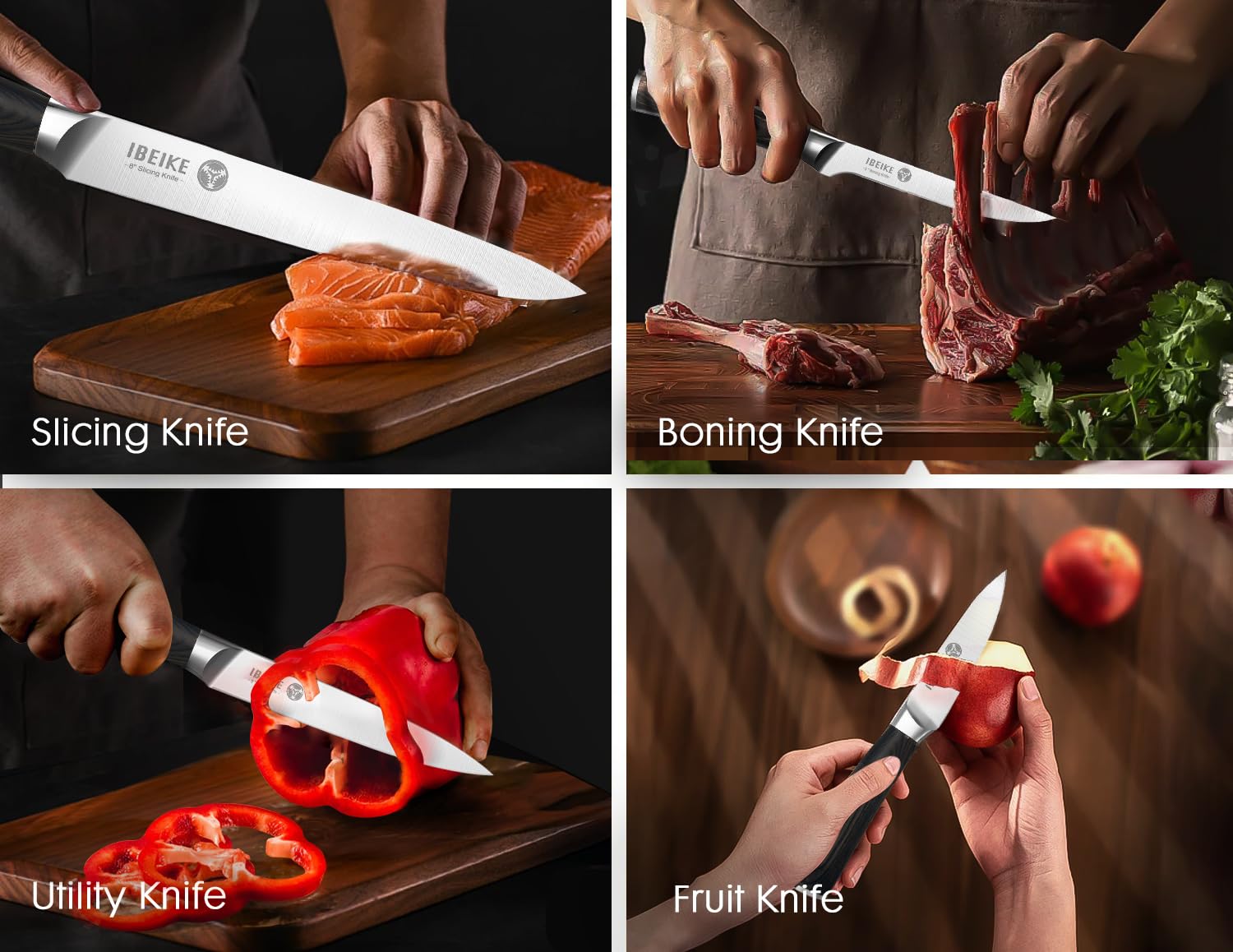 IBEIKE 5-inch boning knife close-up showing nimble, accurate trimming